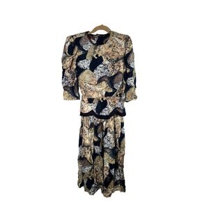 Vintage Lisa II 2 Piece Dress Set Womens 8 Multicolor Challis Floral Cottagecore